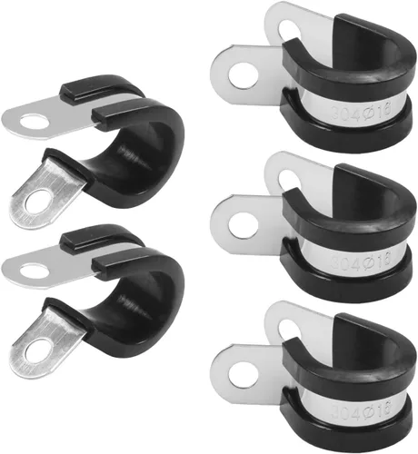 Vista 40 de MroMax Abrazadera de cable de 0.236 in de diámetro EDPM Abrazadera aislada acolchada de goma 304 Abrazadera de tubería de acero inoxidable 0.24 "R