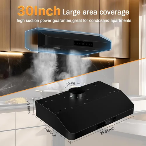 Vista 5 de Campana Extractora Bajo Gabinete de 30 Pulgadas 1200CFM, Campana de Cocina de 4 Velocidades con Control Táctil y Detección de Gestos, Campanas