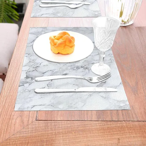Vista 5 de Light Black Marble Placemats Set of 6 Pcs, Heat Resistant Non-Slip Place Mats for Dining Table, Washable Durable PVC Vinyl Woven Table Mats