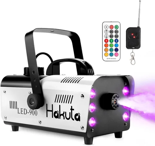 Vista 8 de HAKUTA Máquina de niebla, máquina automática de humo de 900 W con 6 luces LED y 7 variaciones de color, salida de 6000 CFM con control remoto