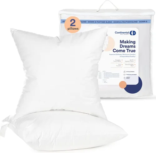 Vista 10 de Continental Bedding Almohada decorativa de plumón de ganso y relleno de plumas 25/75, 26x26 pulgadas, color blanco