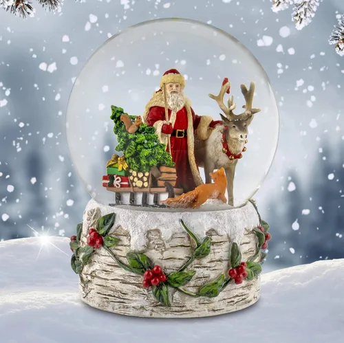 Vista 2 de Santa musical de 4.724 in con globo de nieve de reno por San Francisco Music Box Company