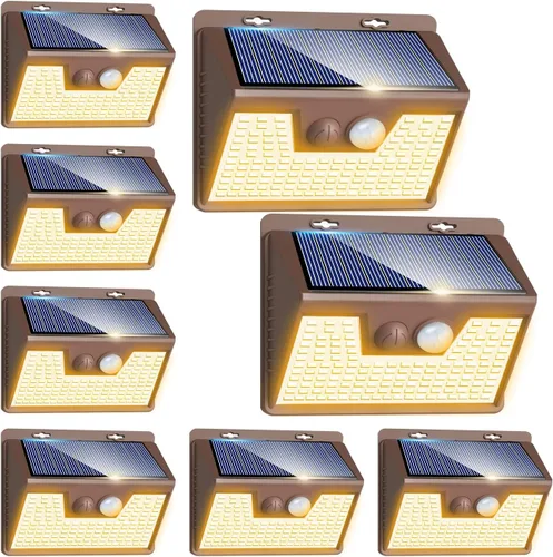 Vista 24 de Peasur Luces solares con sensor de movimiento para exteriores, paquete de 2 140 luces LED para valla, impermeable, marco blanco, iluminación