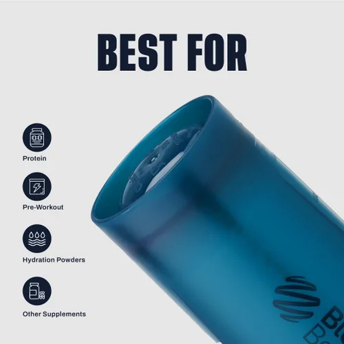 Vista 5 de BlenderBottle Classic V2 Botella mezcladora perfecta para batidos de proteínas y preentrenamiento, 45 onzas, color azul océano