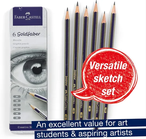 Vista 2 de Faber-Castell Juego de lápices de grafito para bocetos - 6 lápices de grafito (2H, HB, B, 2B, 4B, 6B), lápices de dibujo y suministros de bocetos