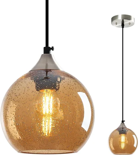 Vista 47 de Luces colgantes de vidrio marrón claro, lámpara colgante de globo de isla de cocina, lámparas colgantes modernas para dormitorio, sala de estar