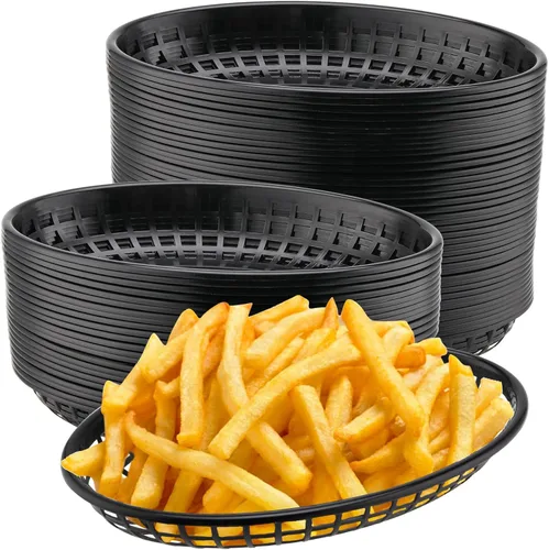 Vista 9 de Paquete de 60 cestas ovaladas de plástico rojo para comida rápida, 9 x 5.7 x 1.6 pulgadas, perfectas para picnic, servir delicatessen, pollo