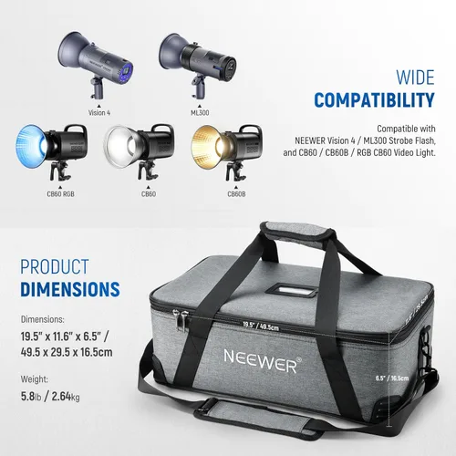 Vista 2 de NEEWER Bolsa de transporte con espuma movible acolchada para Studio Light Q300 Vision 4 ML300 CB60B RGB CB60 MS60B MS60C MS150B, bolsa de transporte