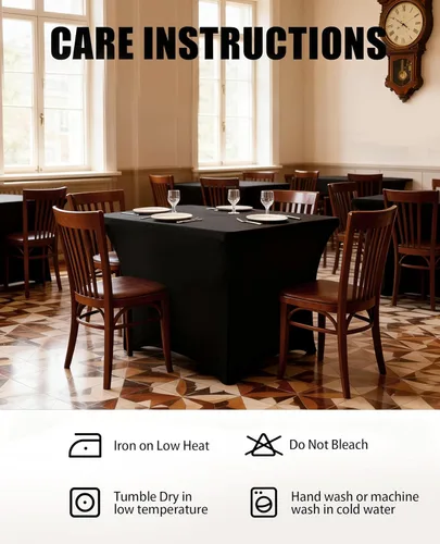 Vista 6 de Mantel negro de 4 pies, 1 paquete, mantel rectangular elástico de elastano, lavable para fiestas, comedor, boda, banquete y festivales