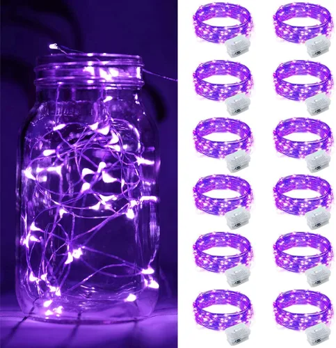 Vista 51 de Paquete de 8 luces de hadas que funcionan con pilas, 20 mini luces LED de 7 pies, alambre plateado, luces parpadeantes para bricolaje, fiestas