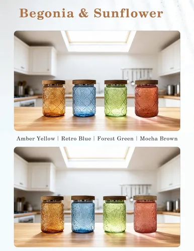 Vista 6 de Tarro de vidrio con tapa de madera hermética, recipiente de almacenamiento vintage de 24 onzas para cocina, despensa, baño, hermoso recipiente