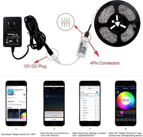 Vista 7 de Controlador WiFi LED inteligente, control remoto inalámbrico actualizado de 24 teclas RF para tira de luces LED GRB BGR RGB, compatible con Alexa