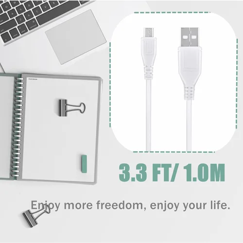 Vista 4 de CJP-Geek 5ft White Micro USB Power Cord Lead Charging Cable Replacement for Pokanic C6 Shower Potable Speaker