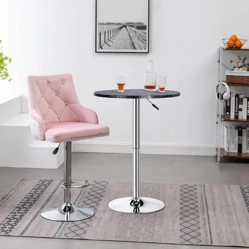 Vista 6 de Mepplzian Mesa redonda de pub ajustable en altura ajustable de 360 con mesa de MDF de mármol para comedor, bistró, cafetería, bar en casa (negro)