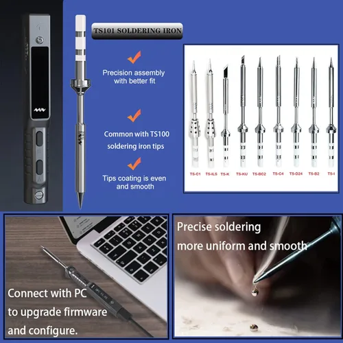 Vista 4 de TS101 Kit de soldador TS100 actualizado PD DC programable Mini estación portátil de soldadura de calor rápido con juego de puntas B2