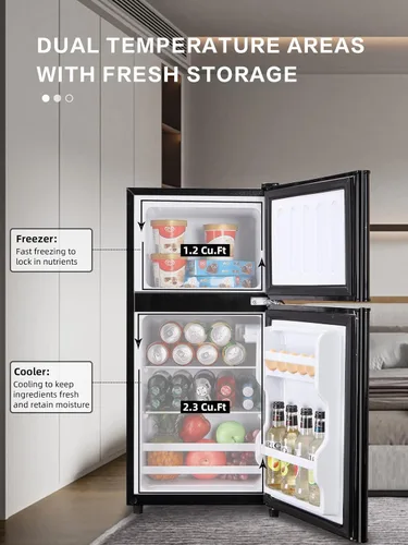 Vista 4 de KRIB BLING - Refrigeradores compactos con congelador en la parte superior, minirefrigerador con termostato ajustable de 7 niveles, para apartamento