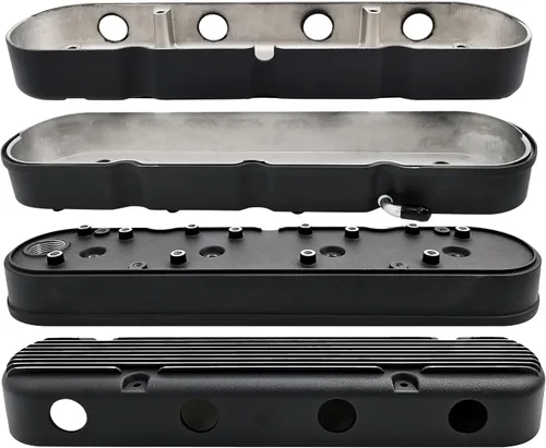 Vista 3 de Black Finned Aluminum Valve Covers w/Coil Mounts & Cover Compatible with LS1 LS2 LS3 LS6 LS7 Chevy Small Block V8 293 325 364 376 427