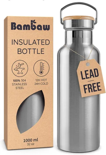 Vista 28 de Bambaw Botella de agua de acero inoxidable de 12 onzas, azul Egeo, 350 ml, de doble pared aislada, a prueba de fugas, apta para lavavajillas, sin BPA