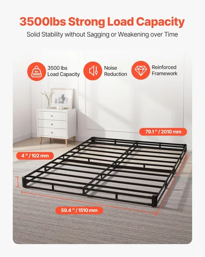 Vista 3 de VEVOR Base de cama tamaño Queen con tela lavable, marco de metal resistente para cama Queen, base de colchón de 4 pulgadas, capacidad máxima