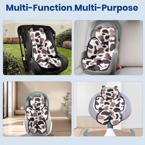 Vista 7 de 3 en 1 para asiento de automóvil para bebé, suave y transpirable, inserto de asiento de automóvil para recién nacido, cojín reversible de algodón