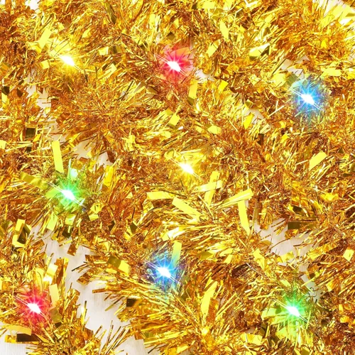 Vista 5 de Kingdder Guirnalda de Oropel de Navidad de 16.4 pies Iluminada Metálica Trenzada Decoración de Árbol Preencendida Operada con Batería 50 LED