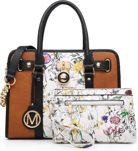 Vista 11 de MKP - Bolso de mano para mujer, dos tonos, con asa superior, juego de 2 unidades, con cartera de muñeca a juego Two tone, Top Handle, Set 2pcs