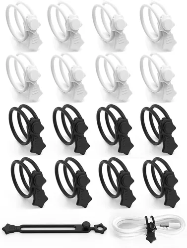 Vista 18 de Paquete de 52 bridas de silicona para cables, correas organizadoras de cables reutilizables con 2 métodos de unión, gestión de cables duraderos