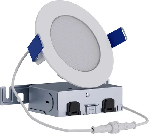 Vista 9 de HALO HLB 3 Inch Canless LED Recessed Downlight, 500 Lumens, 5CCT Selectable 2700K-5000K, IC/Airtight, Wet Rated, White Trim 6- Pack