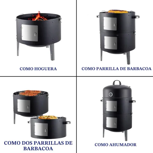 Vista 2 de Realcook Ahumador vertical de carbón de acero de 17 pulgadas, parrilla redonda resistente para barbacoa al aire libre, color negro