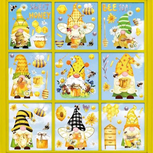 Vista 12 de Whaline 9 hojas de calcomanías para ventana de regreso a la escuela, gnomo lápiz libro globo mochila escolar, calcomanías para ventana