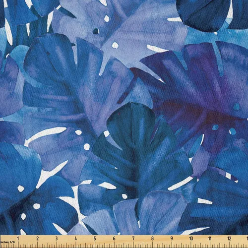 Vista 19 de Ambesonne Ivy Leaves Fabric by The Yard, Contemporary Design of Fantasy Themed Dreamy Leafy Pattern on Dark Back, Microfiber Fabric for Arts and