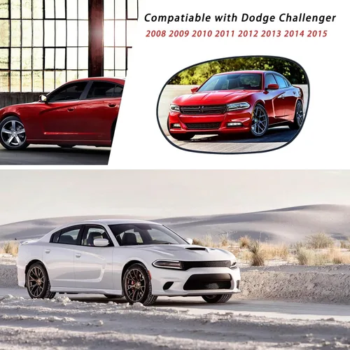 Vista 2 de Reemplazo de vidrio de espejo lateral del conductor izquierdo con calefacción para 2008 2009 2010 2011 2012 2013 2014 2015 Dodge Challenger