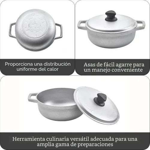 Vista 2 de IMUSA Caldero - Olla con tapa de aluminio de 2 cuartos de galón, aluminio fundido, perfecta para servir grupos pequeños, asas remachadas, fabricada