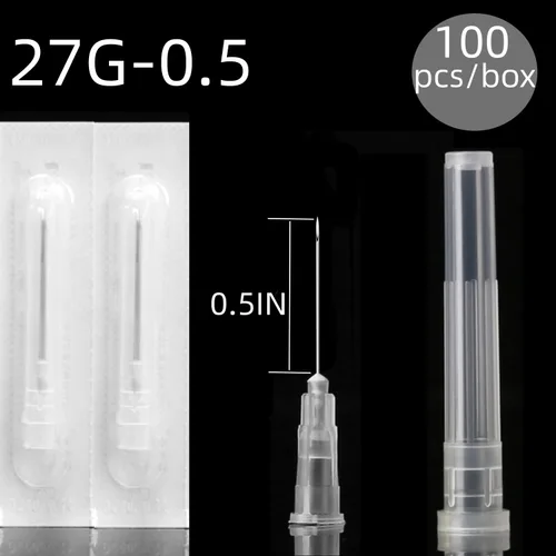 Vista 2 de Paquete de 100 jeringas de laboratorio estériles de aguja dispensadora de 1/2 pulgada de 27Ga, selladas individualmente empaquetadas