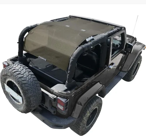 Vista 39 de Shadeidea - Parasol para vehículo Jeep Wrangler JK (2007-2018) de 2 puertas, delantero y trasero, pantalla de malla color negro, cubierta