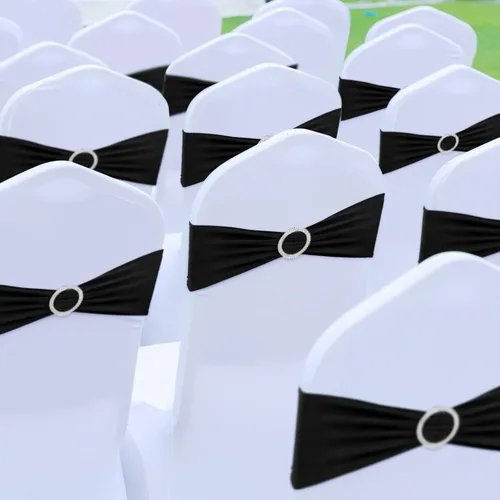 Vista 3 de Tegeme 80 bandas y lazos para silla, banda elástica de elastano con hebilla para bodas, banquetes de hotel, fiestas de cumpleaños y decoración a
