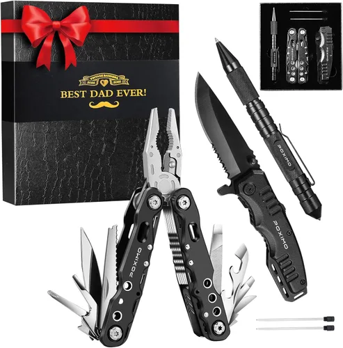 Vista 11 de Juego de regalo multiherramienta para hombres, para papá, él, kit de supervivencia EDC 3 en 1 con alicates múltiples 14 en 1, cuchillo de bolsillo