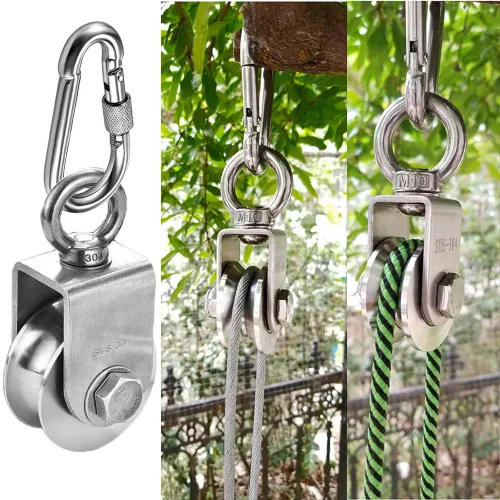 Vista 5 de TooTaci Bloque de polea de grúa de acero inoxidable de 1.81 pulgadas y sistema de polea de aparejos, rodamiento resistente en el interior de poleas