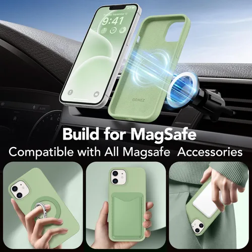 Vista 1099 de GONEZ Funda magnética para iPhone 14, compatible con Magsafe, con protector de pantalla + protector de cámara, forro de microfibra antiarañazos