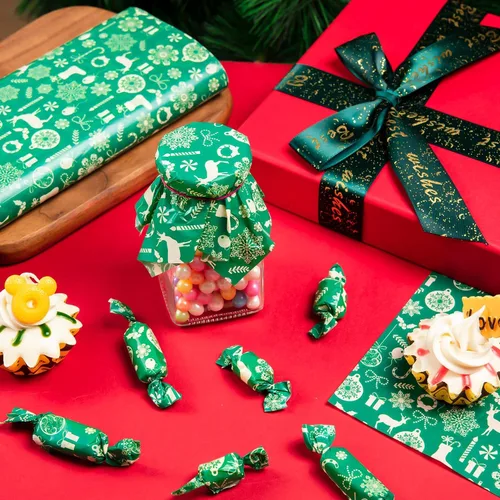 Vista 6 de 100 piezas de papel encerado navideño, hojas de papel encerado para envoltorios de sándwich de papel de delicatessen, envoltorios de caramelos