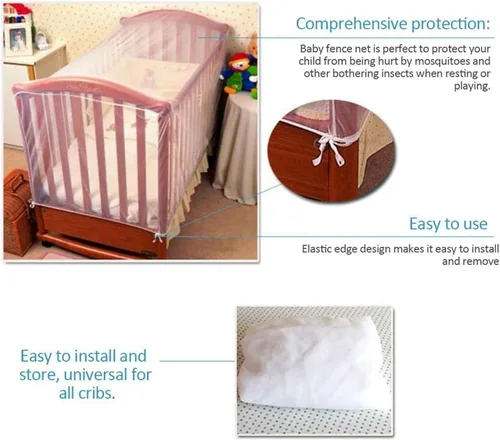 Vista 3 de FOXBI - Mosquitera para cuna de bebé, tamaño universal, malla para cuna, mosquiteras para niños, red ultra densa para evitar que los niños muerdan