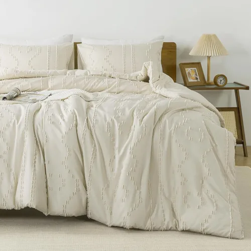 Vista 2 de Andency Juego de colcha acolchada Queen (90x90 pulgadas) capitoné, geométrico, texturado, granja 3 piezas 1 colcha bohemia y 2 fundas de almohada