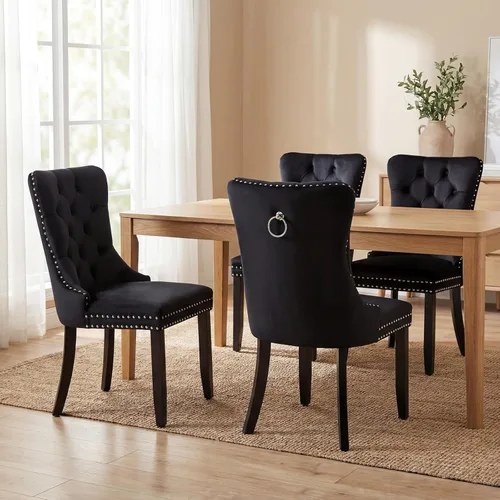 Vista 114 de Juego de 4 sillas de comedor de terciopelo azul claro con marco de madera maciza, silla tapizada de tela para cocina y comedor, sillas de comedor