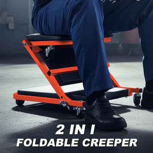Vista 8 de Mechanic Creeper, 36 pulgadas Z Creeper Seat 300 lbs Capacity, 2 en 1 Garaje Rolling plegable enredadera con 6 ruedas, acostarse o sentarse