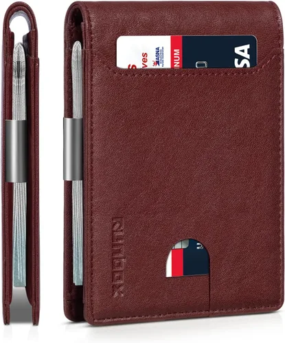 Vista 188 de RUNBOX - Carteras delgadas para hombre, cartera de piel con pinza para el dinero, cartera de bolsillo frontal con bloqueo RFID, tarjetero
