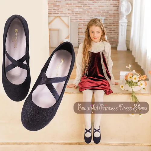 Vista 2 de Mei MACLEOD Zapatos planos de ballet para niñas, zapatos de vestir Mary Jane con purpurina