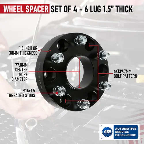 Vista 4 de AA Ignition Juego de 4 espaciadores de rueda negros – 6 lengüetas de 1.5 pulgadas 1.496 in forjado real centric 1.5 pulgadas 6x5.5 – Compatible