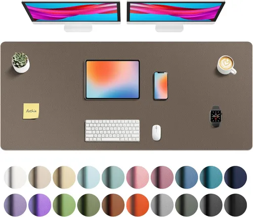 Vista 63 de Aothia - Protector de escritorio de cuero sintético, base para mouse y cubierta antideslizante, superficie impermeable para laptop y escritura