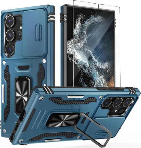 WRJ Funda para Samsung Galaxy S25 Ultra de 6.9 pulgadas con cubierta deslizante para cámara y protector de pantalla, protección de grado militar