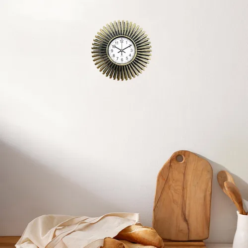 Vista 2 de Reloj de pared pequeño que funciona con pilas, reloj de pared analógico de 10 pulgadas, reloj de pared decorativo con forma de explosión